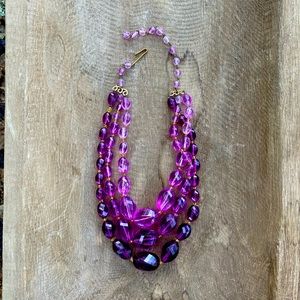 Purple beaded Three  Strand Vintage necklace. Marked W. Germany